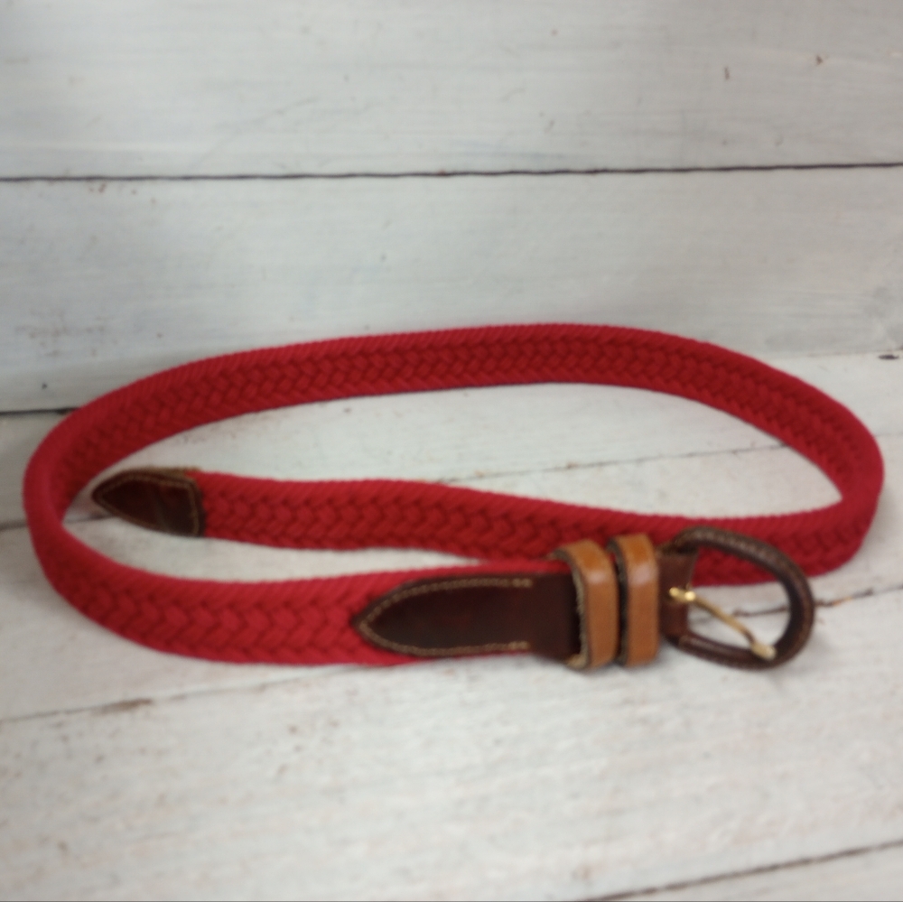 Vintage Red Braided Rope Belt Leather Bra 32" Preppy Equestrian Style Unisex.